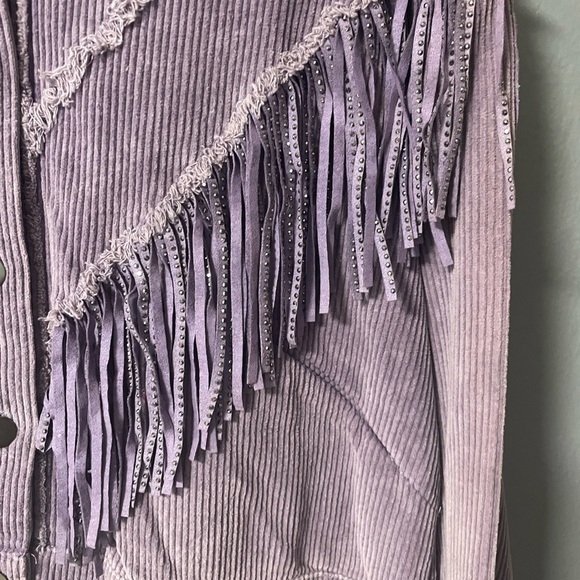NWOT POL Corduroy Rhinestones Fringe Long Sleeve Purple Jacket. Size Small - Picture 5 of 9